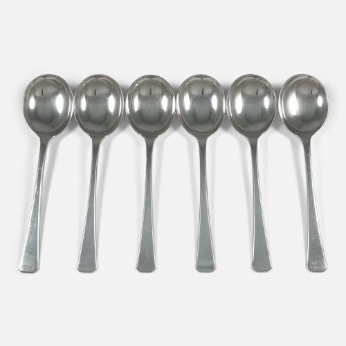 Set of 6 Sterling Silver Soup Spoons - Elkington & Co