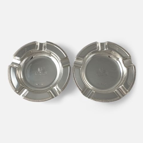 Pair of Sterling Silver Crested Ashtrays - William Hutton & Sons