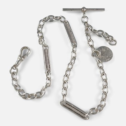 Victorian Silver Fancy Link Albert Watch Chain - 1888