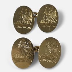 18CT YELLOW GOLD CRESTED OVAL CUFFLINKS 1934