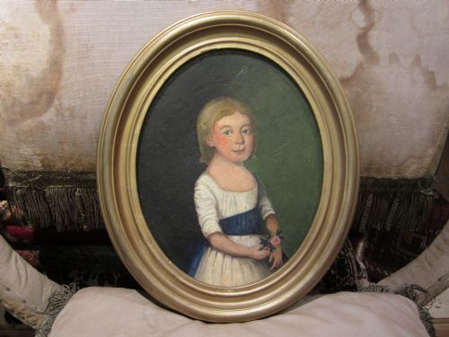 original primitive oil portrait painting - CATEGORY: ANTIQUE ART - DATED 19TH CENTURY