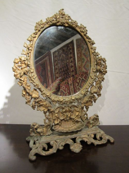 antique rococo gilt metal tabletoilet mirror - CATEGORY: ANTIQUE MIRRORS - DATED 19TH CENTURY