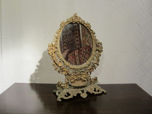 ANTIQUE ROCOCO GILT METAL TABLETOILET MIRROR - ADDITIONAL PHOTO 1