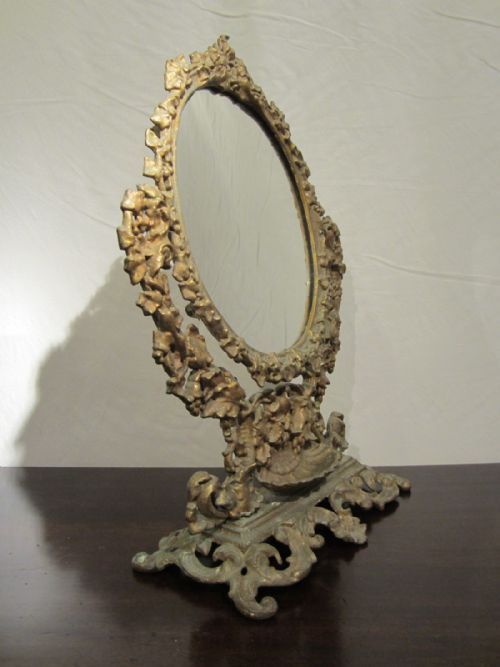ANTIQUE ROCOCO GILT METAL TABLETOILET MIRROR - ADDITIONAL PHOTO 2