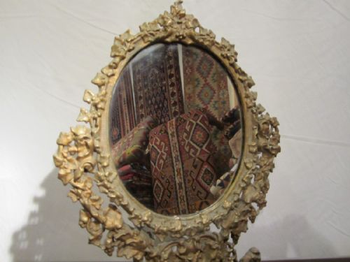 ANTIQUE ROCOCO GILT METAL TABLETOILET MIRROR - ADDITIONAL PHOTO 3