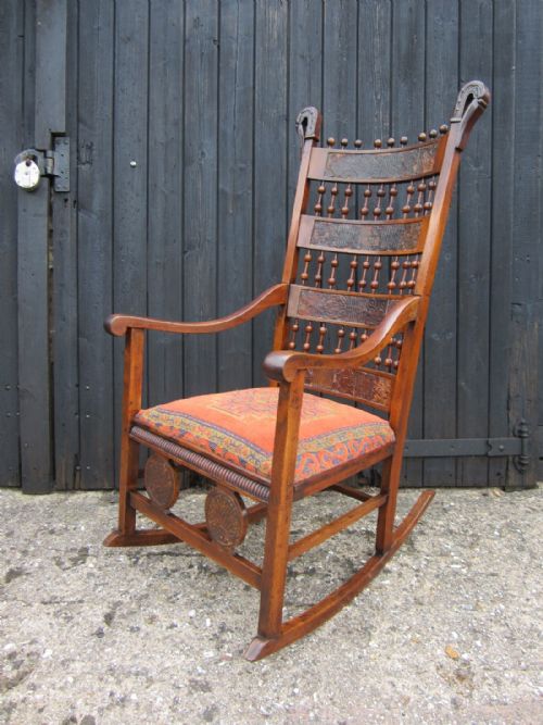 antique art nouveau arts and crafts rocking chair - CATEGORY: ANTIQUE CHAIRS - DATED 1900