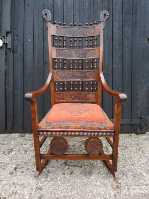ANTIQUE ART NOUVEAU ARTS AND CRAFTS ROCKING CHAIR - ADDITIONAL PHOTO 1