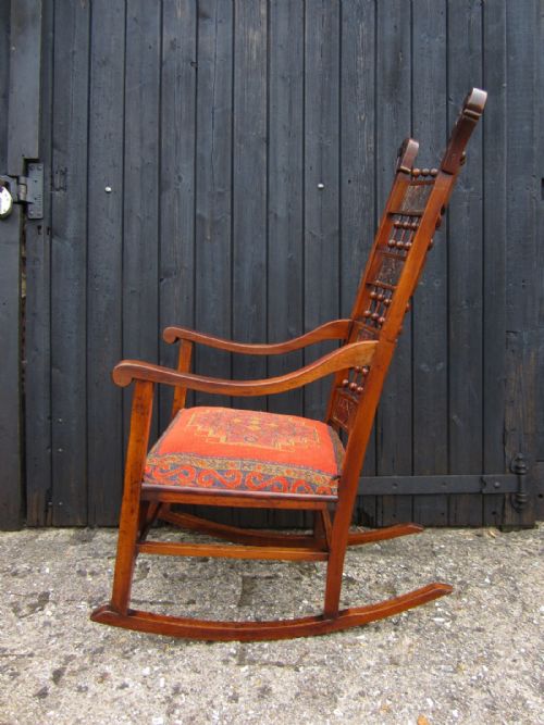 ANTIQUE ART NOUVEAU ARTS AND CRAFTS ROCKING CHAIR - ADDITIONAL PHOTO 2
