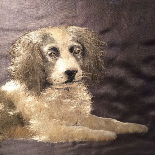 antique silkwork of a dog - CATEGORY: ANTIQUE ART - DATED 19TH CENTURY