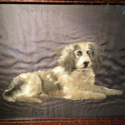 ANTIQUE SILKWORK OF A DOG - ADDITIONAL PHOTO 1