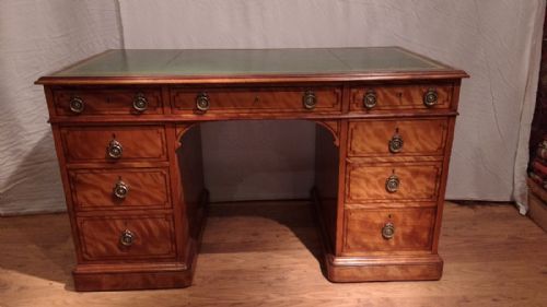 victorian gillows satin birch pedestal desk c1870 - CATEGORY: ANTIQUE DESKS - DATED 1870