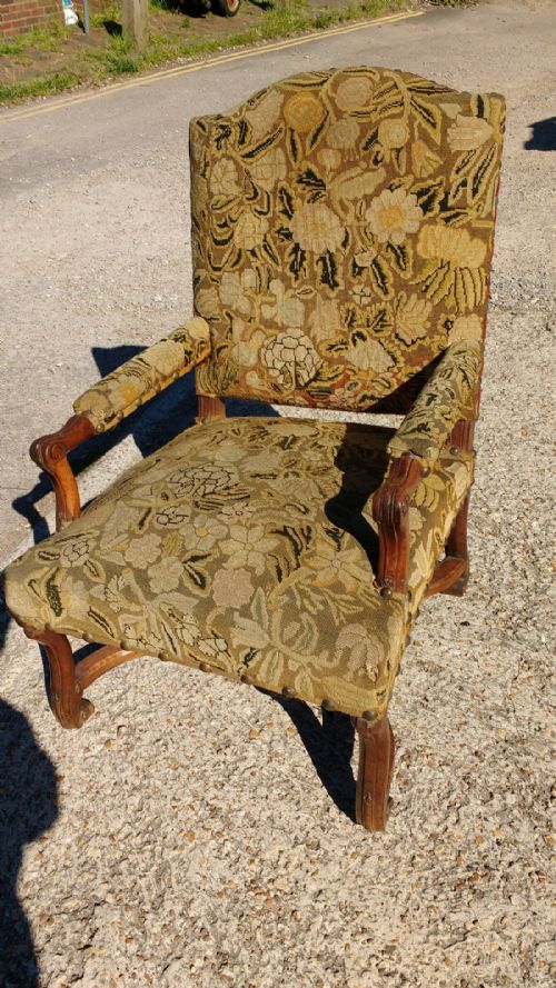 LOUIS XIV FRENCH WALNUT OPEN ARMCHAIR - ADDITIONAL PHOTO 1