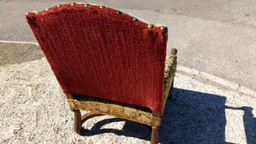 LOUIS XIV FRENCH WALNUT OPEN ARMCHAIR - ADDITIONAL PHOTO 2