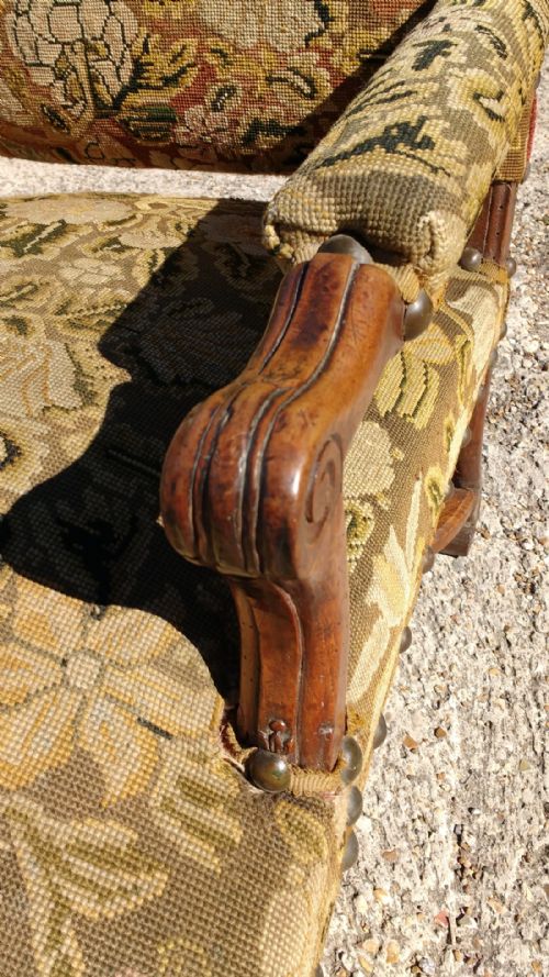 LOUIS XIV FRENCH WALNUT OPEN ARMCHAIR - ADDITIONAL PHOTO 3