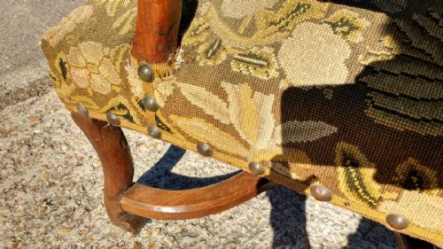 LOUIS XIV FRENCH WALNUT OPEN ARMCHAIR - ADDITIONAL PHOTO 4