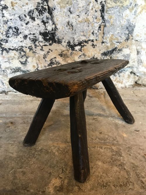 primitive oak stool - CATEGORY: ANTIQUE STOOLS - DATED 18TH CENTURY