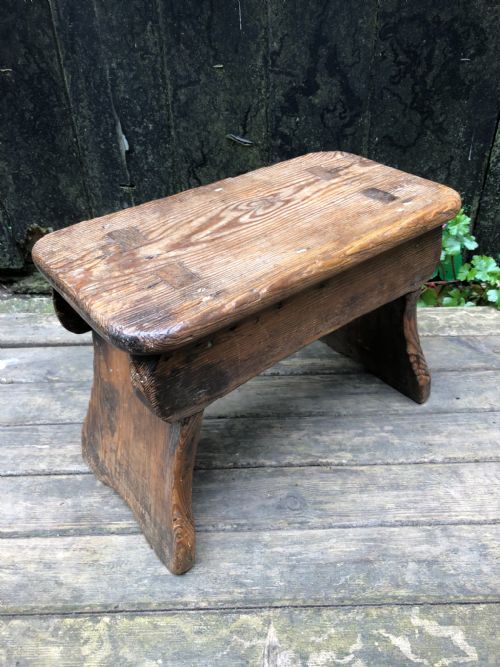 ANTIQUE PINE BOARDED STOOL - ADDITIONAL PHOTO 1