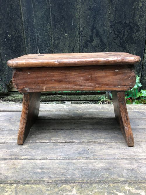 ANTIQUE PINE BOARDED STOOL - ADDITIONAL PHOTO 2