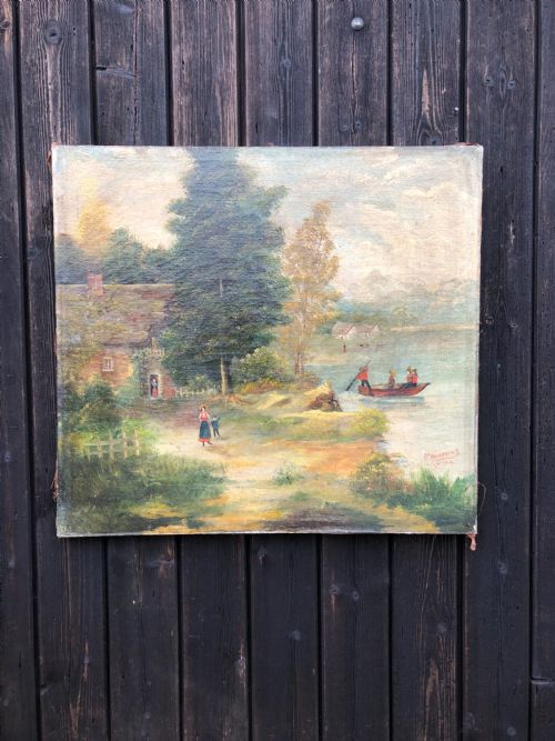 ANTIQUE NAIVE OIL PAINTING - ADDITIONAL PHOTO 1
