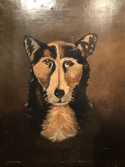 antique naive oil painting of a dog - CATEGORY: ANTIQUE ART - DATED 19TH CENTURY