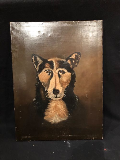 ANTIQUE NAIVE OIL PAINTING OF A DOG - ADDITIONAL PHOTO 1