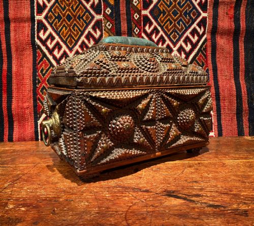 antique tramp work box - CATEGORY: ANTIQUE BOXES - DATED 19TH CENTURY