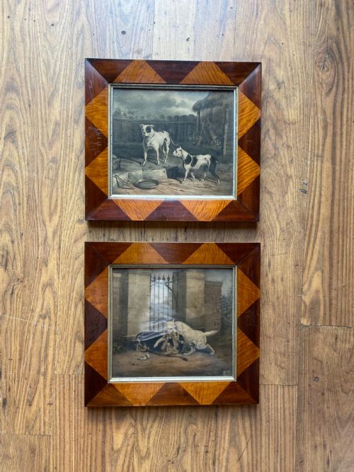 pair of antique prints in unique frames - CATEGORY: ANTIQUE ART - DATED 19TH CENTURY
