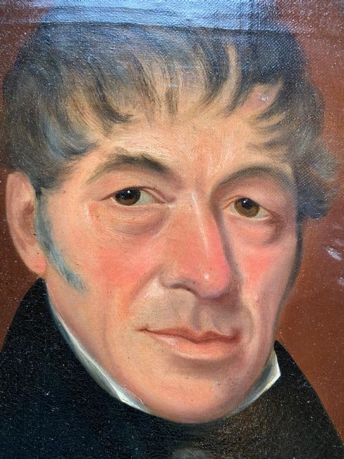 ANTIQUE NAIVE OIL PORTRAIT PAINTING - ADDITIONAL PHOTO 3