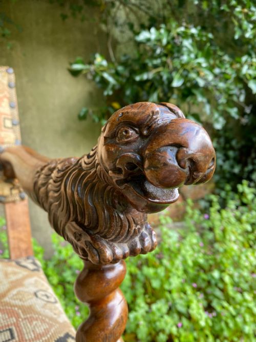ANTIQUE WALNUT LION HEAD ARMCHAIR - ADDITIONAL PHOTO 5
