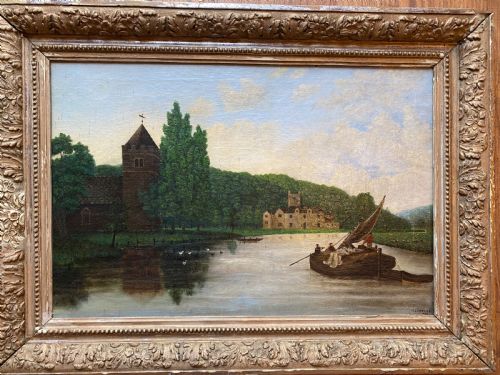 AN ANTIQUE NAIVE LANDSCAPE PAINTING - ADDITIONAL PHOTO 2