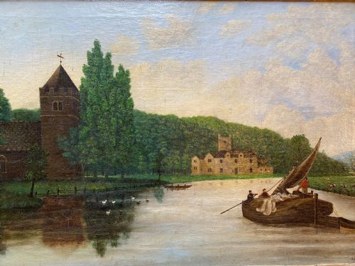 AN ANTIQUE NAIVE LANDSCAPE PAINTING - ADDITIONAL PHOTO 3