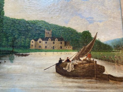AN ANTIQUE NAIVE LANDSCAPE PAINTING - ADDITIONAL PHOTO 5