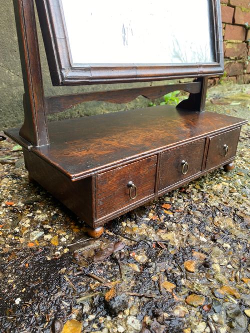ANTIQUE 18TH CENTURY OAK VANITY MIRROR - ADDITIONAL PHOTO 4