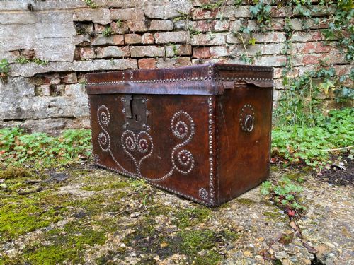 antique leather bound chest - CATEGORY: ANTIQUE CHESTS - DATED 19TH CENTURY