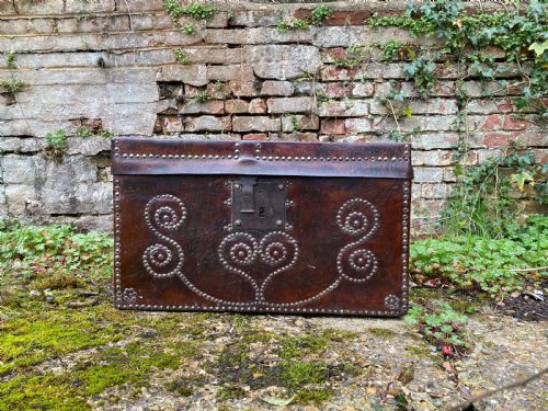 ANTIQUE LEATHER BOUND CHEST - ADDITIONAL PHOTO 1