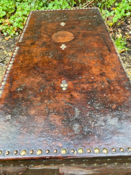ANTIQUE LEATHER BOUND CHEST - ADDITIONAL PHOTO 23