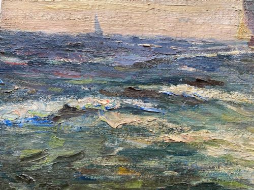 ANTIQUE OIL PAINTING SEASCAPE - ADDITIONAL PHOTO 10