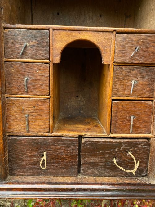 AN EARLY OAK SPICE WALL CUPBOARD - ADDITIONAL PHOTO 10