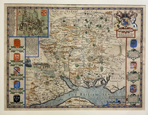 original antique map of hampshire by john speed - CATEGORY: ANTIQUE MISCELLANEOUS - DATED 17TH CENTURY