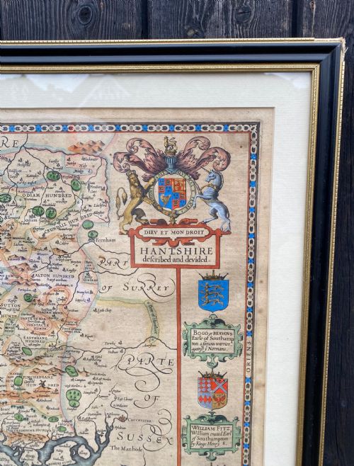 ORIGINAL ANTIQUE MAP OF HAMPSHIRE BY JOHN SPEED - ADDITIONAL PHOTO 3