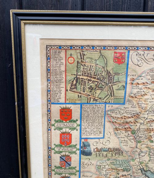 ORIGINAL ANTIQUE MAP OF HAMPSHIRE BY JOHN SPEED - ADDITIONAL PHOTO 4