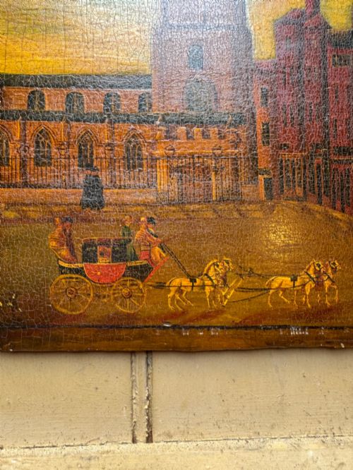 ANTIQUE NAIVE OIL PAINTING ST NICHOLAS SQUARE NEWCASTLE - ADDITIONAL PHOTO 7