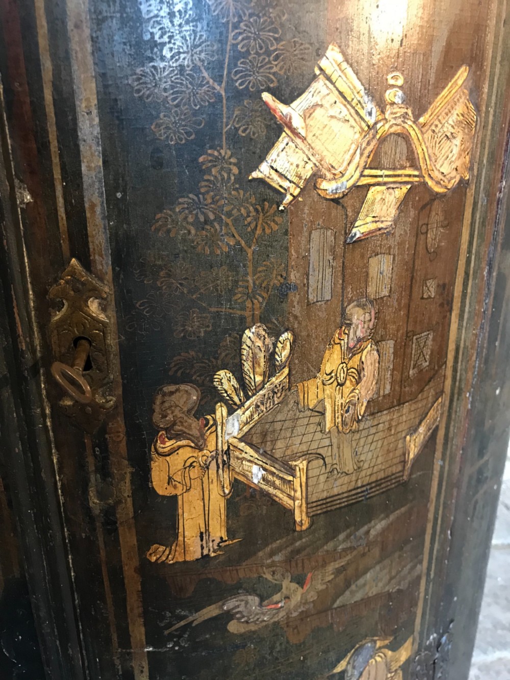 Antique chinoiserie corner cupboard  View V