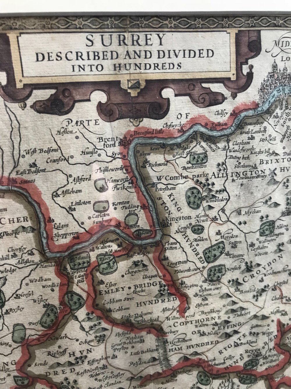 John Speed Original Map of Surrey  View V