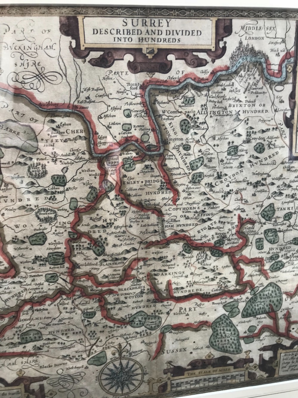 John Speed Original Map of Surrey  View VI