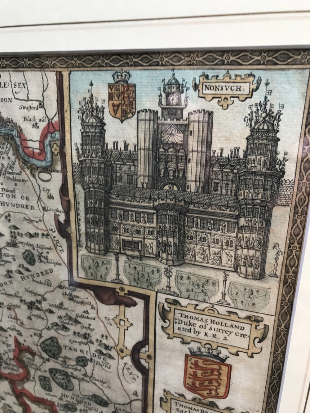 John Speed Original Map of Surrey  View VII