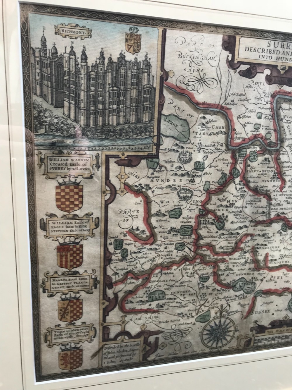 John Speed Original Map of Surrey  View XI