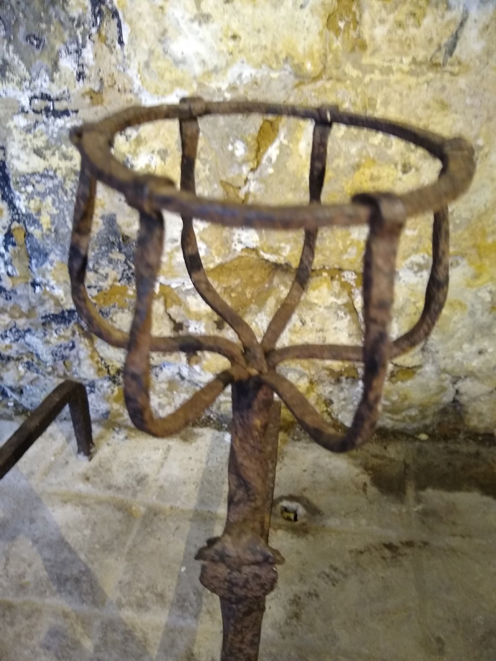 Pair of 17th c. andirons with cresset tops View IV