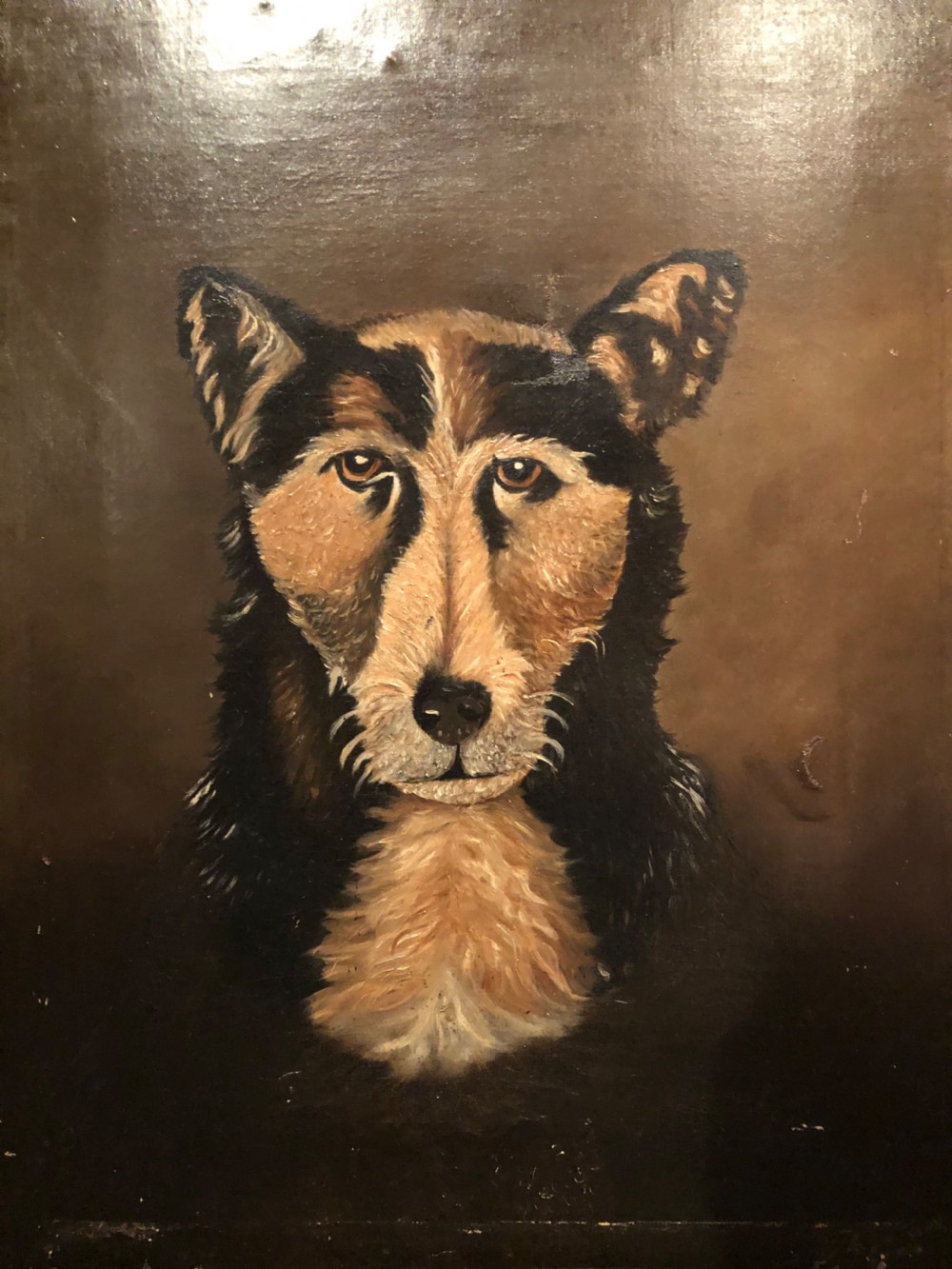 Antique Naive Oil Painting of a Dog