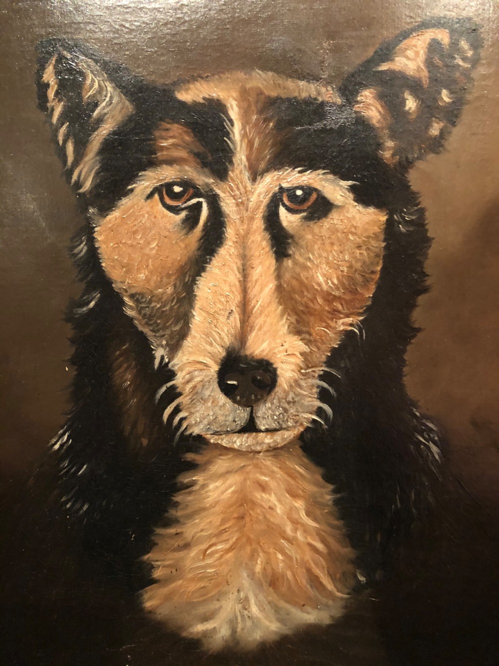Antique Naive Oil Painting of a Dog View V